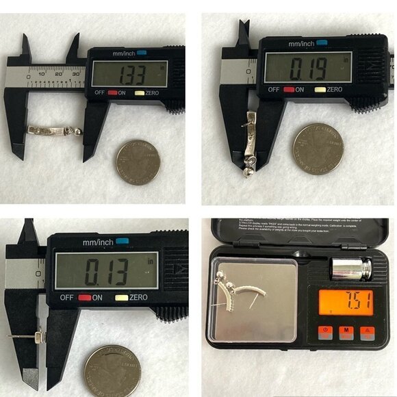 Solid Sterling Silver 925 Curved Textured Quarter Hoop Dangle Ball Post Earrings - Picture 10 of 16